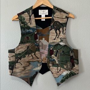 VTG RARE Longhorn Tapestry Vest with Equestrian Design Women’s Large Western